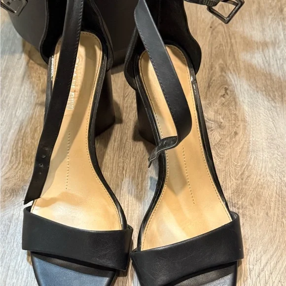 Black Classic Ankle Strap Chunky Gianna Bini Heels - Picture 6 of 9